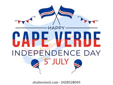 Happy Cape Verde Independence Day Vector Illustration on July 5 with Waving Flag and Ribbon in National Holiday Flat Cartoon Background