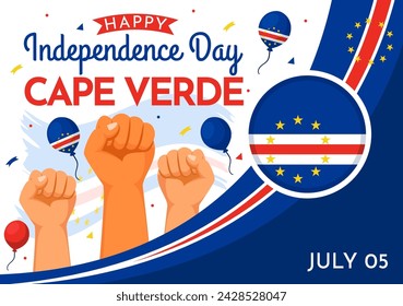 Happy Cape Verde Independence Day Vector Illustration on July 5 with Waving Flag and Ribbon in National Holiday Flat Cartoon Background