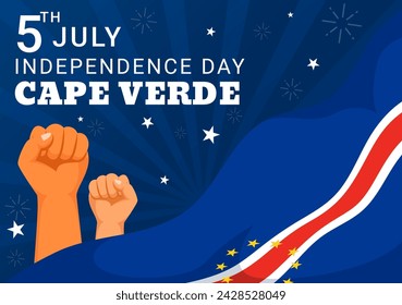 Happy Cape Verde Independence Day Vector Illustration on July 5 with Waving Flag and Ribbon in National Holiday Flat Cartoon Background