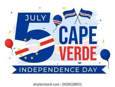 Happy Cape Verde Independence Day Vector Illustration on July 5 with Waving Flag and Ribbon in National Holiday Flat Cartoon Background