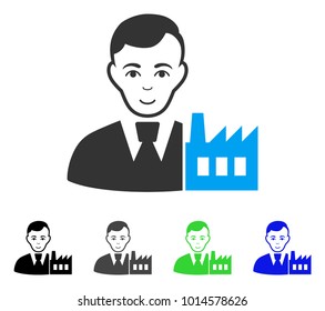 Happy Capitalist Oligarch vector icon. Vector illustration style is a flat iconic capitalist oligarch symbol with grey, black, blue, green color versions. Person face has happy emotions.