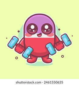 happy capsule medicine character mascot doing bodybuilding using dumbbell isolated cartoon