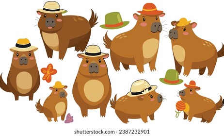 Happy capybara dons a hat, spreading smiles with its delightful headgear.