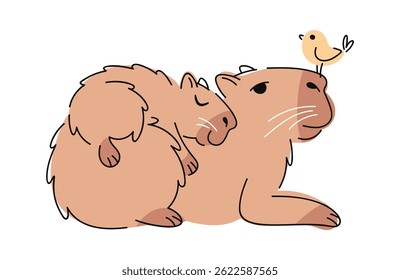 Feliz capivara mão desenhada família