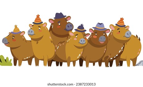 Happy capybara wears a hat, radiating cuteness and positivity.