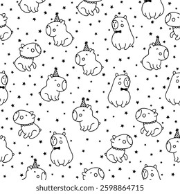 Happy capybaras seamless pattern. Doodle style