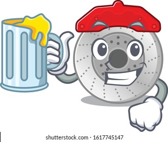 Happy car brake mascot design with a big glass