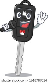 Happy Car Key Singing On A Microphone