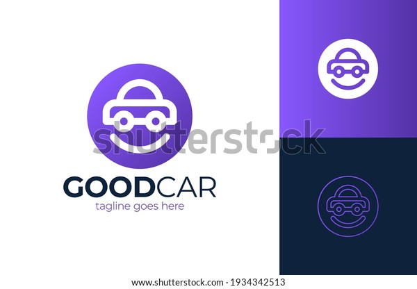 Happy Car Logo Design.\
Smile car vector logo design template. Car face in circle. Funny\
logotype design.