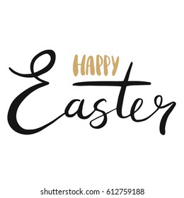 A happy card with the letter Easter. A painted poster with the inscription on Easter. Illustration of ink.