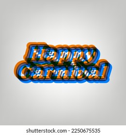 Happy carnaval slogan. Stroked Icon in orange, azure and old lavender Colors at gray Background. Illustration.