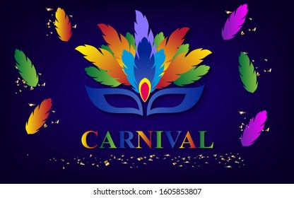 Happy carnival background. Festive concept with mask. Carnival mask. Vector illustration