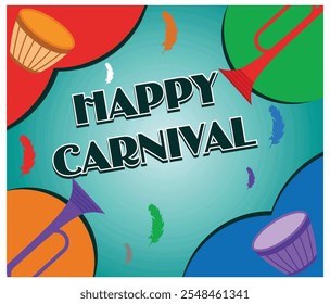  Happy Carnival, Brazil, South America Carnival with samba dancers and musicians. Flat vector modern illustration 