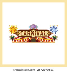 Happy Carnival, Brazil, South America Carnival. Festival and Circus event design with funny artists, dancers, musicians and clowns. Colorful background with splashes