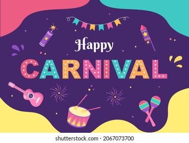 Happy Carnival Celebration Background Vector Illustration. People festival With Colorful Party, Confetti, Dance, Music and bright Costumes for Poster