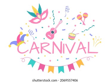 Happy Carnival Celebration Background Vector Illustration. People Festival With Colorful Party, Confetti, Dance, Music and Bright Costumes for Poster