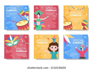 Happy Carnival Celebration Post Template Flat Illustration Editable Of Square Background Suitable For Social Media Or Greeting Card