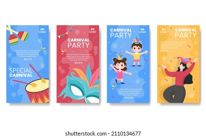 Happy Carnival Celebration Stories Template Flat Illustration Editable of Square Background Suitable for Social Media or Greeting Card