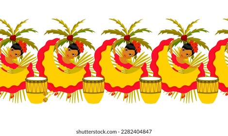 Happy Carnival, Colombia, South America Carnival with samba dancers and musicians. Seamless border colombian festival