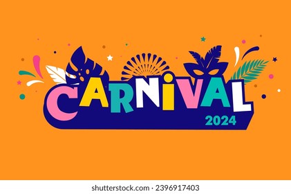 Happy Carnival, colorful geometric background with splashes, speech bubbles, masks and confetti. Vector design