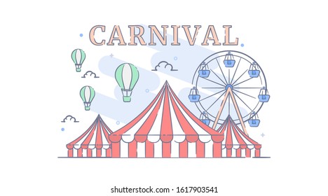 Happy Carnival Festive Concept with  line filled illustration, perfect for your website or mobile apps