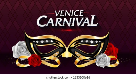 Happy carnival. Festive concept with mask. Carnival mask gold