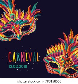 Happy carnival. Festive concept with  mask. Carnival mask. Vector illustration