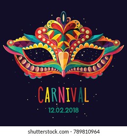 Happy carnival festive concept with musical trumpet mask. Carnival mask.Vector illustration