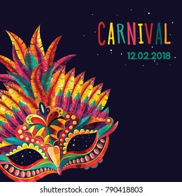 Happy carnival festive concept with musical trumpet mask. Carnival mask. Vector illustration