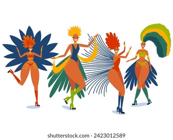 Happy Carnival girls. Banner for fun carnival party. Brazilian carnival celebration. Happy carnival festival. 