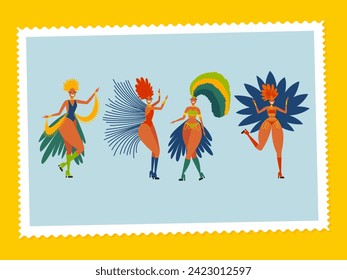 Happy Carnival girls. Banner for fun carnival party. Brazilian carnival celebration. Happy carnival festival. 