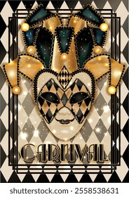 Happy Carnival mask card in art deco style , vector illustration
