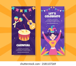 Happy Carnival Party Vertical Banner Template Cartoon Background Vector Illustration