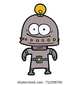robot de cartón feliz con bombilla