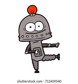 happy carton robot with light bulb