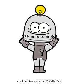 happy carton robot with light bulb