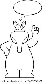 A happy cartoon aardvark thinking and smiling.
