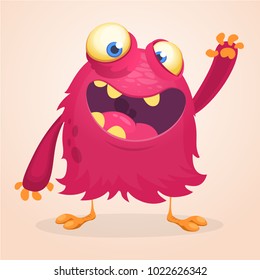 Happy cartoon alien. Halloween vector illustration of happy monster waving