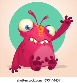 Happy cartoon alien. Halloween vector illustration of happy monster waving. Cartoon martian alien