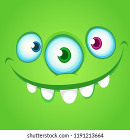 Happy cartoon alien monster with three eyes. Vector Halloween  monster avatar