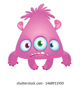 Happy cartoon alien or monster with three eyes. Vector illustration