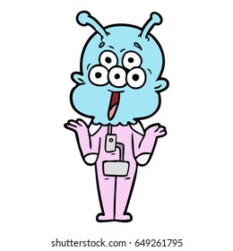 happy cartoon alien shrugging shoulders