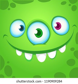 Happy cartoon alien with three eyes. Vector Halloween monster avatar