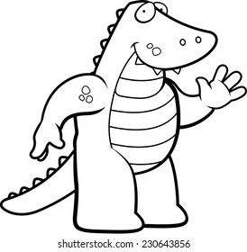 A happy cartoon alligator waving and smiling.