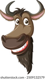 Happy cartoon animal with large horns smiling