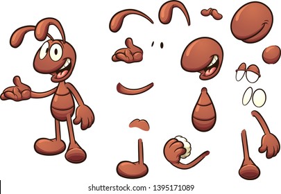 Happy cartoon ant character ready for animation clip art. Vector illustration with simple gradients. Some elements on separate layers.  
