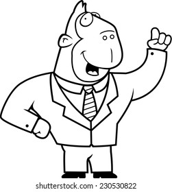 A happy cartoon ape businessman in a suit and tie.