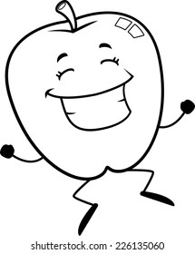 A happy cartoon apple jumping and smiling.