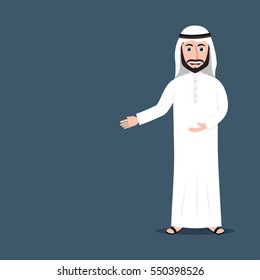 Happy Cartoon Arab Man Giving Invitation Gesture With Hands