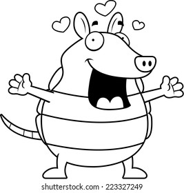 A happy cartoon armadillo ready to give a hug.